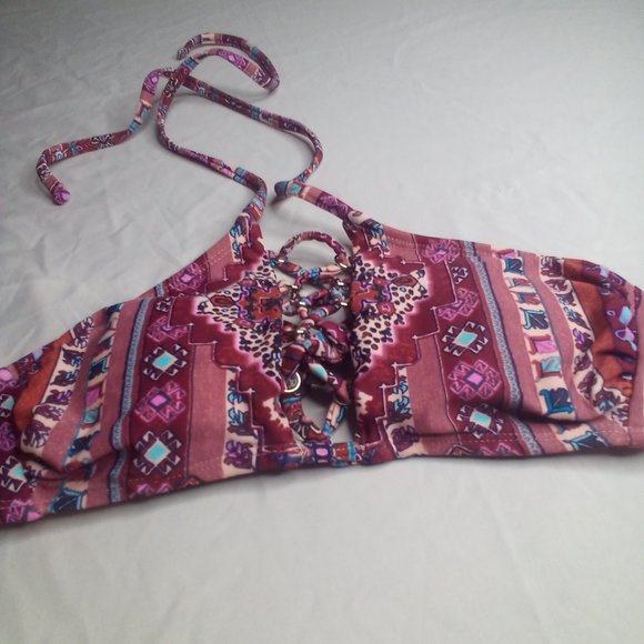 Xhilaration Swim Bikini Top XS Strappy Patterned Pink Purple - Picture 7 of 15
